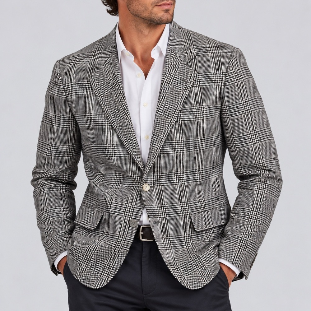 Southwick 42R Sport Coat Mens Grey Glen Plaid Two Button Blazer Made in USA